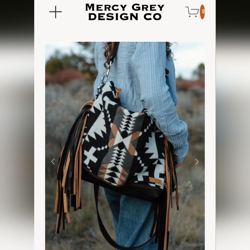 Mercy Grey XL Slouchy Crossbody in Spyder Rock Pendleton Wool with Black Leather - Picture 2 of 12